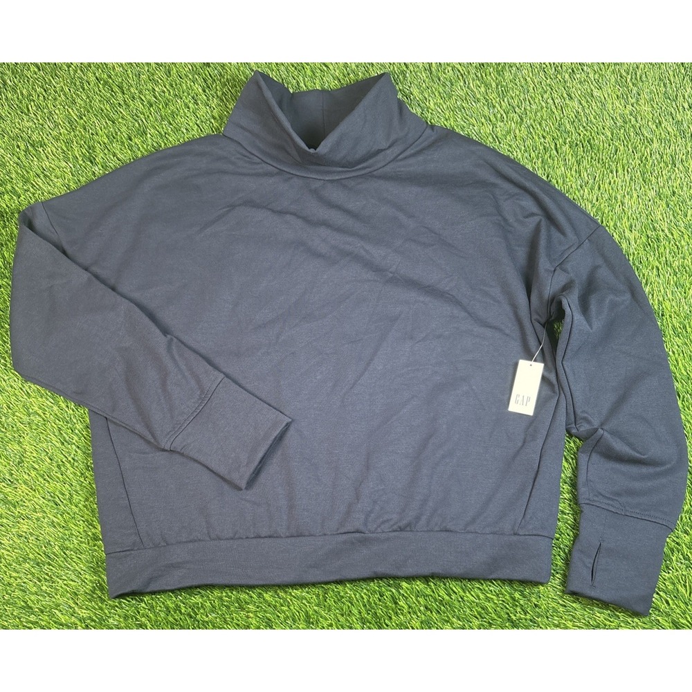 NWT Gap Woman's Sz M Long Sleeve Blue Shirt Mock Neck NEW